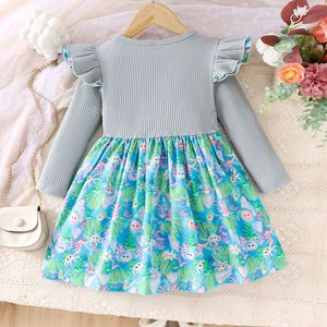 Ropa para Niñas, Camiseta de Algodón a Rayas, Vestidos con Estampado de Dibujos Animados, Mangas Voladoras, Ropa Infantil a la Moda - Product Image 4