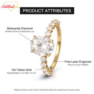 Bagues de fiançailles de luxe personnalisées en or jaune 14k/18k plaqué rhodium, coupe ovale, moissanite certifiée GRA 1-8 carats pour mariage et soirée - Product Image 3