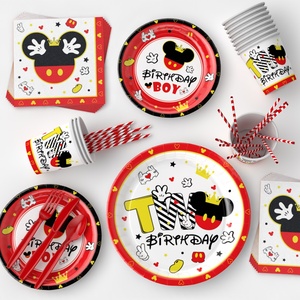 Negro Rojo <span class=keywords><strong>Mickey</strong></span> 1th Fiesta de cumpleaños Suministros decorativos Bandeja de papel desechable Vaso de papel Traje decorativo - Product Image 4