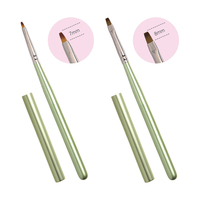 Pinceaux à ongles en nylon synthétique japonais avec manche métallique vert et capuchon, ovales plats pour sculpture 3D, kits de pinceaux pour gel et nail art