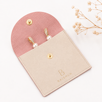 Pochette à bijoux en microfibre bicolore abricot beige et rose avec fermeture à bouton, logo personnalisé, vente en gros OEM, pour bagues, boucles d'oreilles et cosmétiques