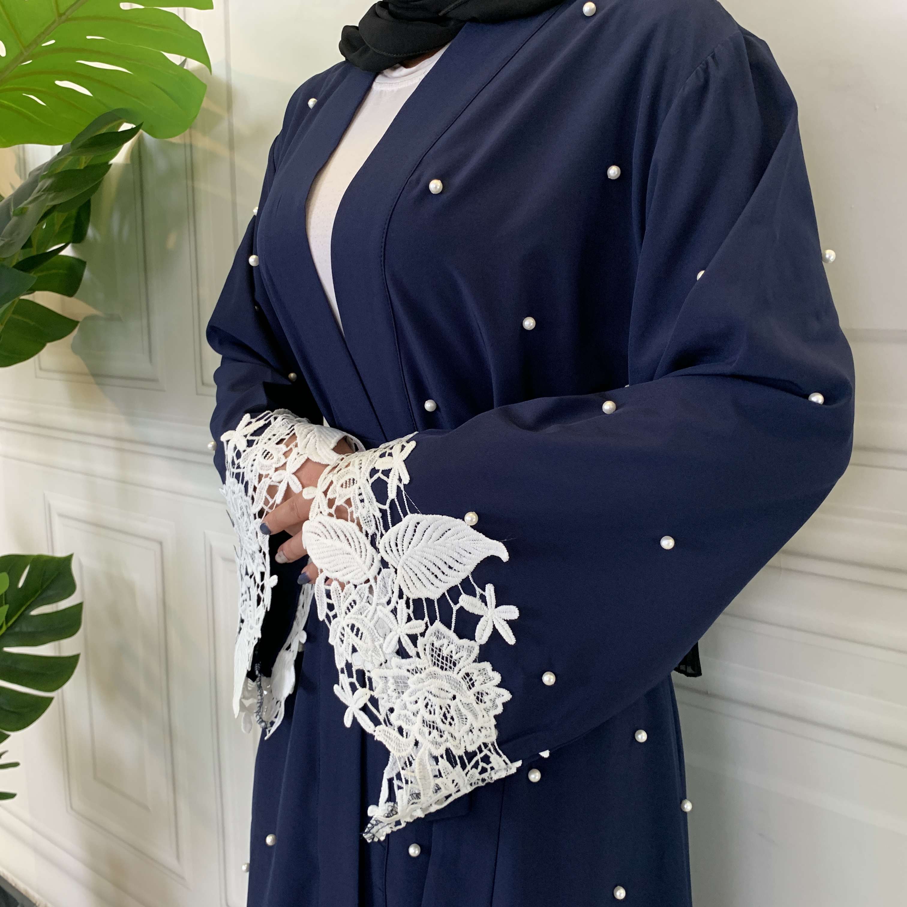 1637# Eid Navy Blue Open Muslim Abayas - CHAOMENG MUSLIM SHOP