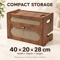 Boîte de gestion de câbles en bois, organiseur de cordons, boîte de rangement pour modem, cache-câbles avec panneaux style rotin pour la maison et le bureau
