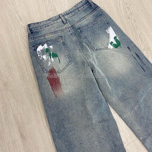 Fashion Custom Streetwear Graffiti Print Men's Jeans Pants Cotton Heavyweight High Quality Retro <b>Denim</b> Jeans - Product Image 4