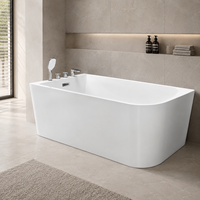 Baignoire murale à faible MOQ avec robinet sur le rebord et douchette à main pour salle de bain droitière, baignoire en acrylique de 150 cm