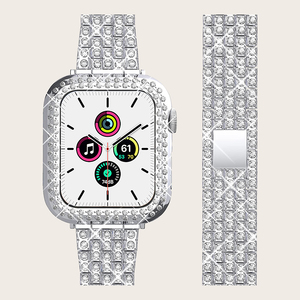 Cinturini per orologi di lusso con diamanti Bling con custodia per cinturini per cinturini <span class=keywords><strong>Apple</strong></span> <span class=keywords><strong>Watch</strong></span> <span class=keywords><strong>I</strong></span> <span class=keywords><strong>Watch</strong></span> <span class=keywords><strong>Se</strong></span> Bands 7 41mm 45mm 44mm cinturini Glitter - Product Image 1