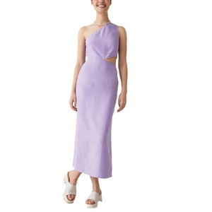 Vestidos de Rayón MANNI, <span class=keywords><strong>Vestido</strong></span> Color <span class=keywords><strong>Lila</strong></span> <span class=keywords><strong>Morado</strong></span>, Un Hombro Descubierto, Sin Mangas, Corte Midi, Vestidos Casuales de Verano <span class=keywords><strong>para</strong></span> <span class=keywords><strong>Mujer</strong></span>, Servicio OEM - Product Image 5