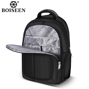 Boiseen Men's Business Backpack Large Capacity Waterproof Laptop Bag For Travel Work Solid Color Black - Product Image 2