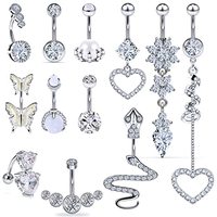 JM Sterling Silber Piercing Bauchnabel Ringe Bauch ringe für Frauen CZ Dangle Curved Navel Barbell Body Piercing Schmuck