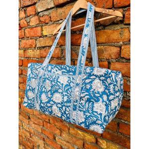 Handmade Cotton <b>Quilted</b> Duffle <b>Bag</b> Lightweight Durable Spacious Interior With Traditional Block Print Perfect For Travel Gym - Product Image 5