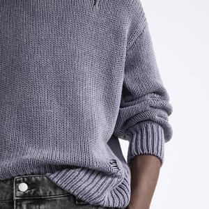 Suéteres lavados OEM y ODM con logotipo personalizado para hombre, Jersey de punto suelto rasgado, suéter de diseñador de algodón con cuello redondo para hombre - Product Image 5