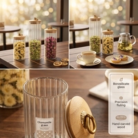 Pot en verre borosilicate de haute qualité pour la cuisine, 200 ml, 250 ml/300 ml/450 ml/500 ml, récipient de stockage alimentaire avec couvercle en bambou pour épices et produits secs