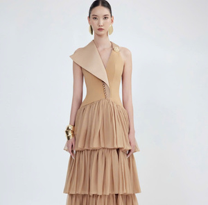 Chic Styles and Comfort in beige tiered dress for Trendy Women