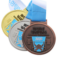Médailles sportives personnalisées en usine Or/Argent/Bronze en alliage de zinc moulé sous pression pour la musculation, les compétitions et les événements sportifs