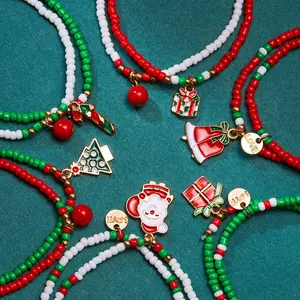 Nuovo arrivo albero di natale ciondolo di Babbo Natale colori Mix di natale elastico perline braccialetto