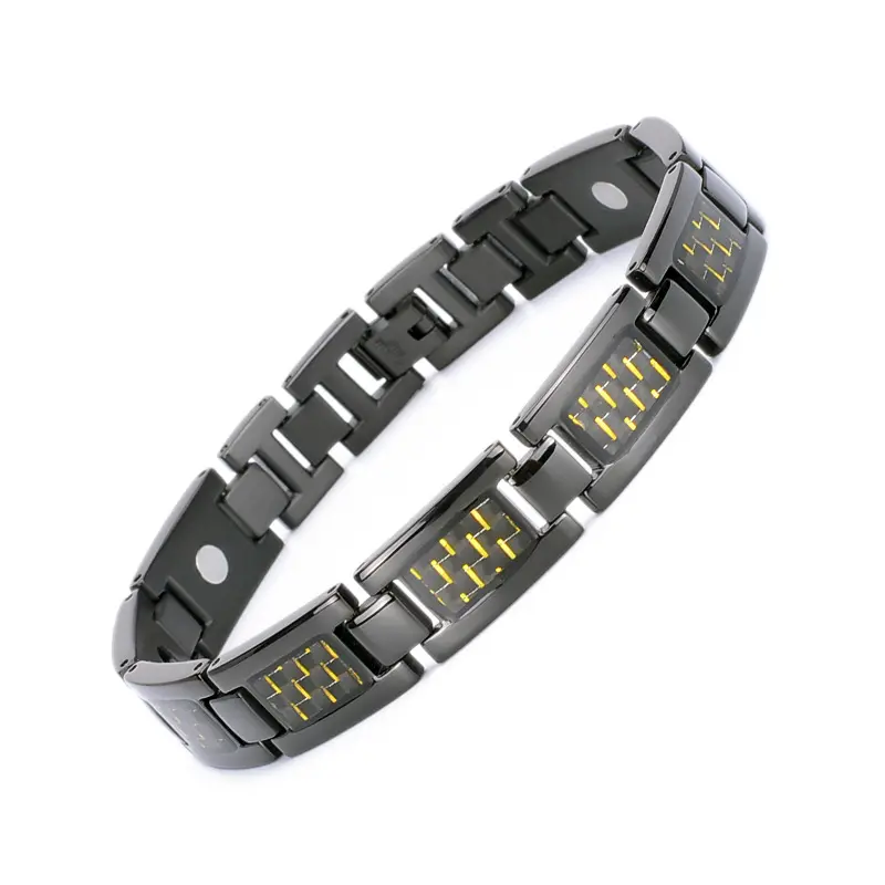 Pulseira de fibra de carbono para homens, pulseira de aço inoxidável com elo magnético e biomarcação, joia da moda
