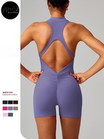 Justaucorps de sport personnalisé pour femme, dos ouvert, demi-zip avant, en nylon et élasthanne, style streetwear, pour yoga, pilates, sport, gym, fitness