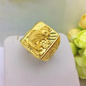 Dropshipping Luxury Gold 14K Ring for Men Wedding Anniversary Jewelry Delicate Lucky Hand Rings for Man Male Birthday Gifts