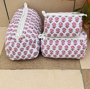 3-Piece Set Designer Quilted Cotton <b>Makeup</b> Bag Perfect <b>for</b> Home Featuring Stylish Patterns and Practical <b>Storage</b> Solutions - Product Image 1