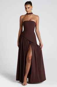 <span class=keywords><strong>Robe</strong></span> longue sans bretelles à col licou avec écharpe, fente haute, détails froncés, tissu drapé, idéale pour banquets, soirées, anniversaires, bals <span class=keywords><strong>de</strong></span> promo et vacances - Product Image 3