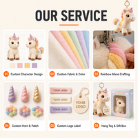 Porte-clés licorne en peluche douce et moelleuse avec fleur brodée et corne métallique pour ornement de sac à dos, cadeau souvenir