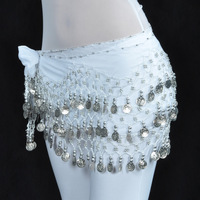 Écharpe de danse orientale pour femmes, bleue, avec 128 pièces de monnaie en or/argent et paillettes, très populaire