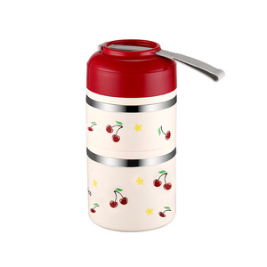 Sweet Cherries Stainless Steel <b>Insulated</b> <b>Lunch</b> <b>Box</b> 304 Food Grade Leak Proof Cylinder Shape Cartoon Pattern For Students Office - Product Image 4