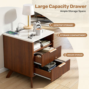 Table de chevet intelligente 3 tiroirs de style Mid-Century avec station de charge, prises CA, ports USB et étagère de rangement ouverte pour chambre à coucher et entrée - Product Image 5
