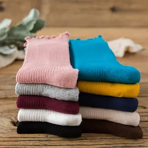 Women's Ruffles Socks with Cotton Vintage Candy Solid Color Tube Ruffles Cute Princess Crew Harajuku Breathable New Wholesale