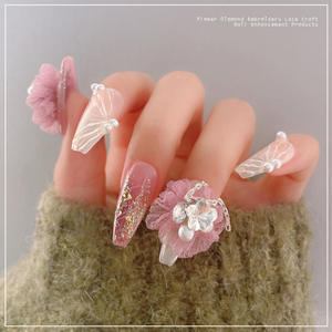 Nouveauté 3D diamant bijoux pour ongles 6 couleurs maille fil Laser fleur pendentif chaîne en plastique ongles déco ornements - Product Image 2