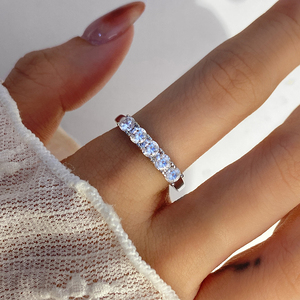 Five Stone Round Zircon Half Eternity <b>Ring</b> Gold Plated <b>Dainty</b> Stackable Wedding Band Finger <b>Ring</b> Bulk - Product Image 4