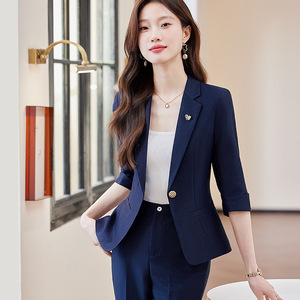 Women's 3/4 Sleeve Blazer Suit Set Spring Casual Professional Work Clothes Breathable Polyester Fabric - Product Image 5
