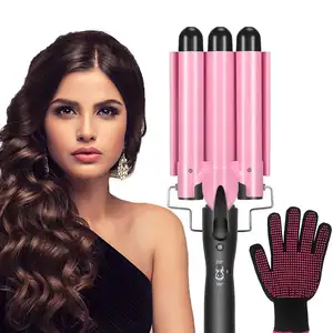 Hair Curling Iron 3 Barrel Wand 26mm Hair Waver Curling Iron Professional Curling Wand Temperature Adjustable Heat Up Quickly