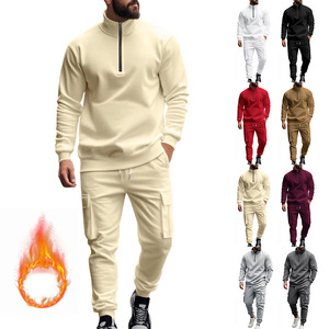 Nuevos pantalones con capucha de otoño para hombre, conjunto de dos piezas, ropa, media cremallera, Color sólido, jersey de manga larga para invierno, traje deportivo - Product Image 1