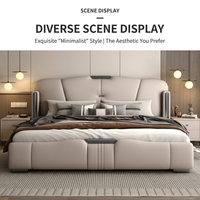Tempat Tidur King Queen Full Size dengan Rangka Besi Kayu Oak, Pelapis Kulit, Hemat Ruang, Mewah Modern, Buatan Pabrik Cina