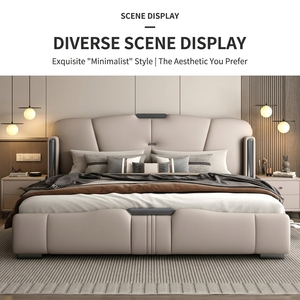 Cadre de <span class=keywords><strong>lit</strong></span> moderne en cuir et bois de chêne avec structure en fer, gain de place, pour chambre à coucher, tailles King, Queen et Full Size, fabriqué en Chine - Product Image 4