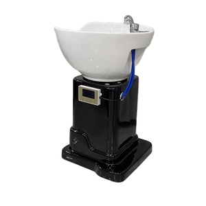 Lit de lavage capillaire vertical pour salon de coiffure, avec bac en céramique mobile et fonction de rinçage assis - Product Image 4