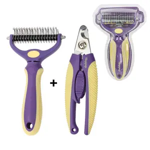 Wholesale 3 In1 Cat Needle Hair Comb Dog Pet Dematting Grooming Comb With Nail Clipper Stainless Steel Pet Comb Hair Brush Set