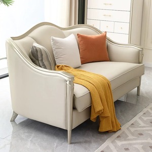 High-end Living Room Furniture Luxury Solid Wood Frame <b>Cream</b> Color Leather Foure Seater <b>Sofa</b> - Product Image 5