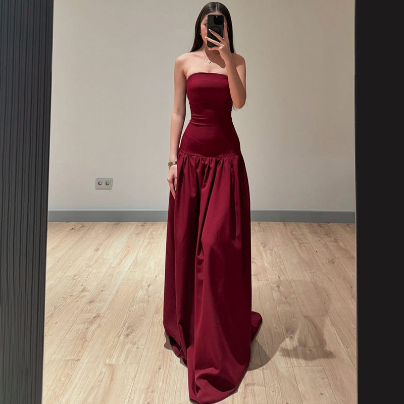 strapless open back dress Red Eyelet Lace Tube Dress – Maya's Boutique Wire Park main image 0