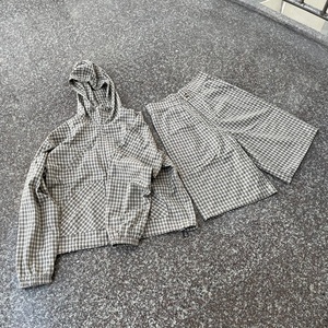 Custom High Quality Anti-Wrinkle Breathable Cotton Washed Jogger <b>Reflective</b> Check Plaid <b>Jackets</b> and Shorts Sets for <b>Men</b> - Product Image 2