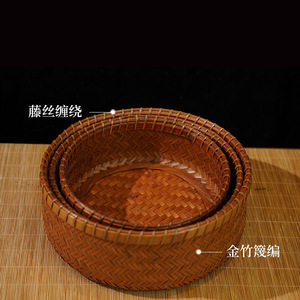 Handmade Bamboo Woven <b>Basket</b> Set Round Fruit Bowl <b>Storage</b> Container Kitchen Household Snack Pastry Organizer Small Medium <b>Large</b> - Product Image 3