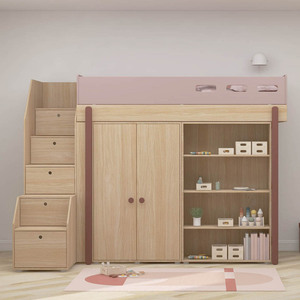 Экономия пространства красочная низкая кровать-чердак деревянная кровать с двумя кроватями с лестницей и ограждениями для детей - Product Image 1