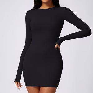 Fitnessstudio Fitness-Sets Damen schnell trocknend Fitness <span class=keywords><strong>Sport</strong></span> enges Kleid Yoga-Strampler langärmeliges sexy Kleid - Product Image 6