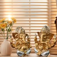 Goldene Ganesha-Statue, Hindu-Gott Ganesh Figur aus Kunstharz für Heim-Dekoration, Spirituelles Büro- und Wohnzimmer-Zeug