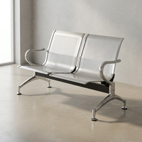 Chaise d'attente d'hôpital 2 places en acier laminé à froid avec dossier perforé et accoudoirs chromés courbés, banc public durable pour aéroport