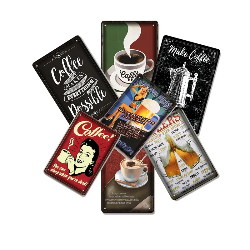파리 카페 커피 숍 주석 표시 이탈리아노 카페인 빈티지 금속 플라크 주방 바 벽 장식 복고풍 포스터 철 그림