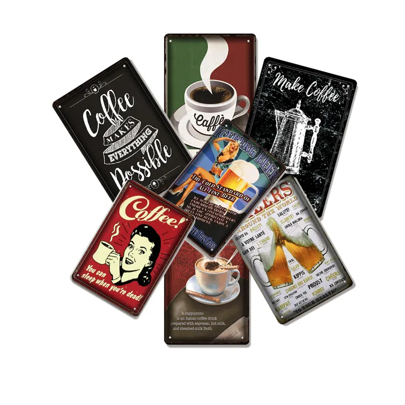 Paris Cafe Coffee Shop Zinn Zeichen Italiano Koffein Vintage Metall Plaque Küche Bar Wand dekoration Retro Poster Eisen malerei