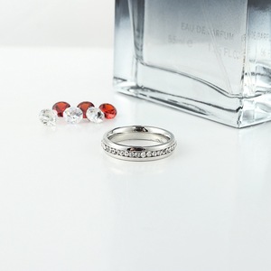 yunnique <b>Titanium</b> Steel <b>Ring</b> Silver Full Diamond Pave Setting Engagement Unisex Fashion <b>Ring</b> - Product Image 3