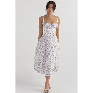 Abito Estivo da Donna <span class=keywords><strong>con</strong></span> Stampa Floreale, Spalline Sottili, Linea ad A, Bustier, Collo a Cappuccio, Incrocio e <span class=keywords><strong>Spacco</strong></span>, Lunghezza <span class=keywords><strong>Midi</strong></span> - Product Image 5